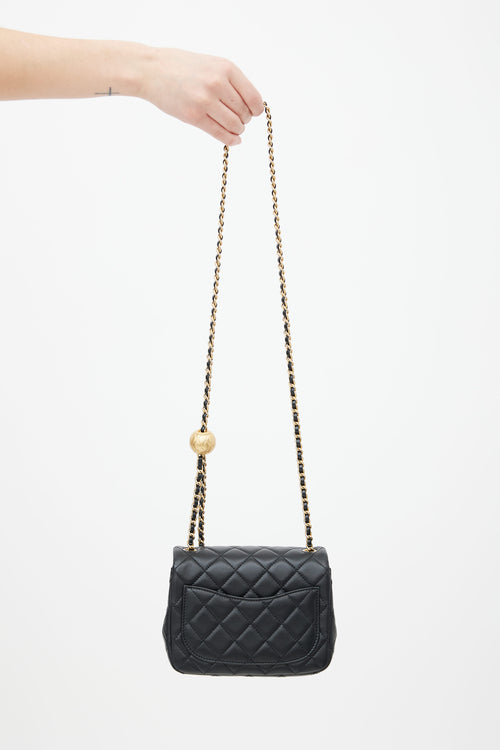Black Quilted CC Pearl Crush Mini Rectangular Flap Bag