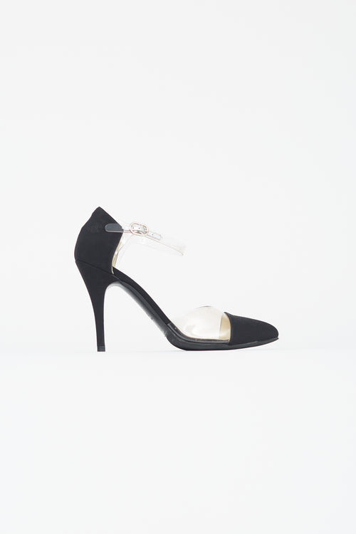 Chanel Black Satin PVC Trimmed Heel
