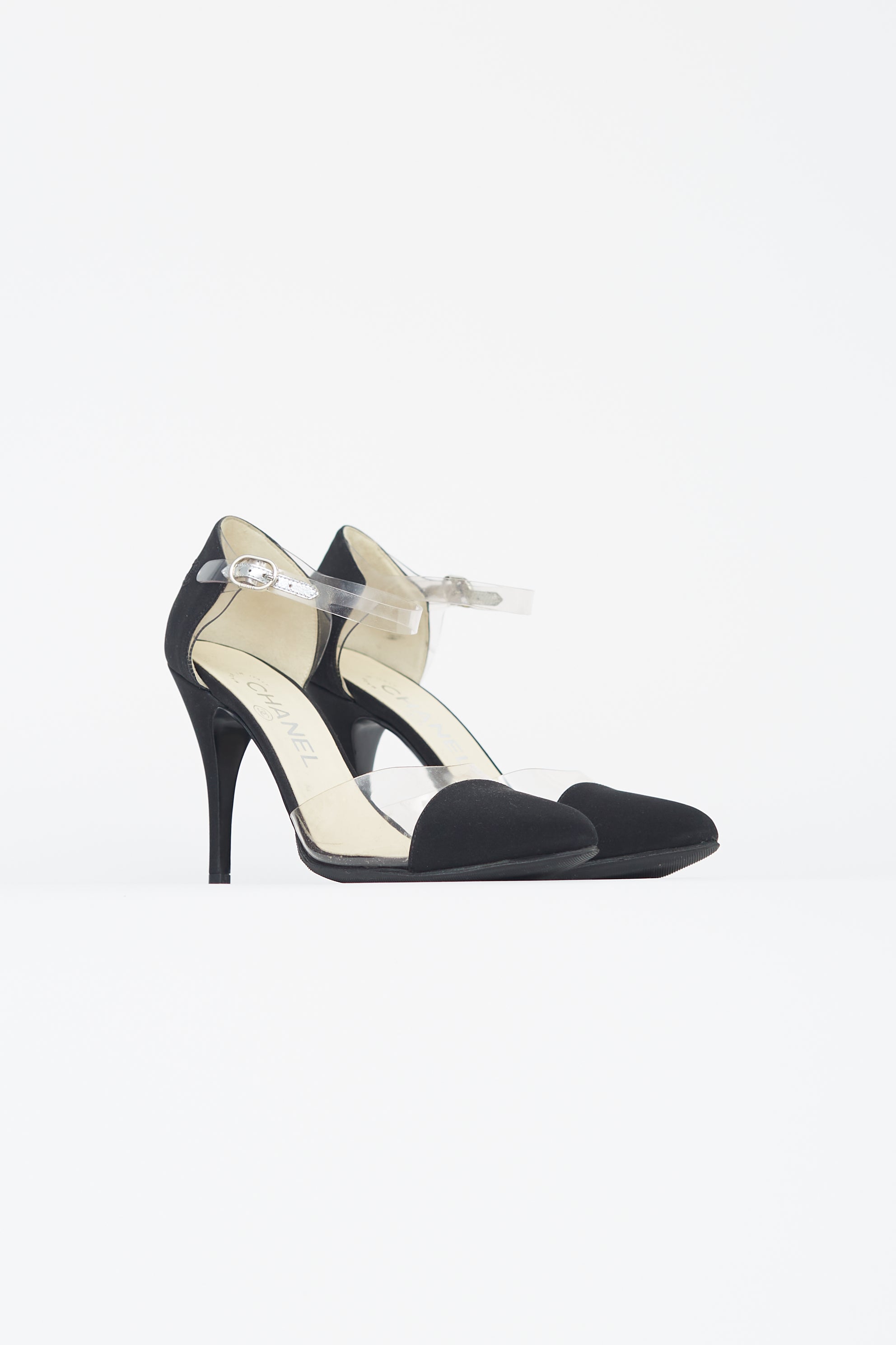 Chanel // Black Satin PVC Trimmed Heel – VSP Consignment