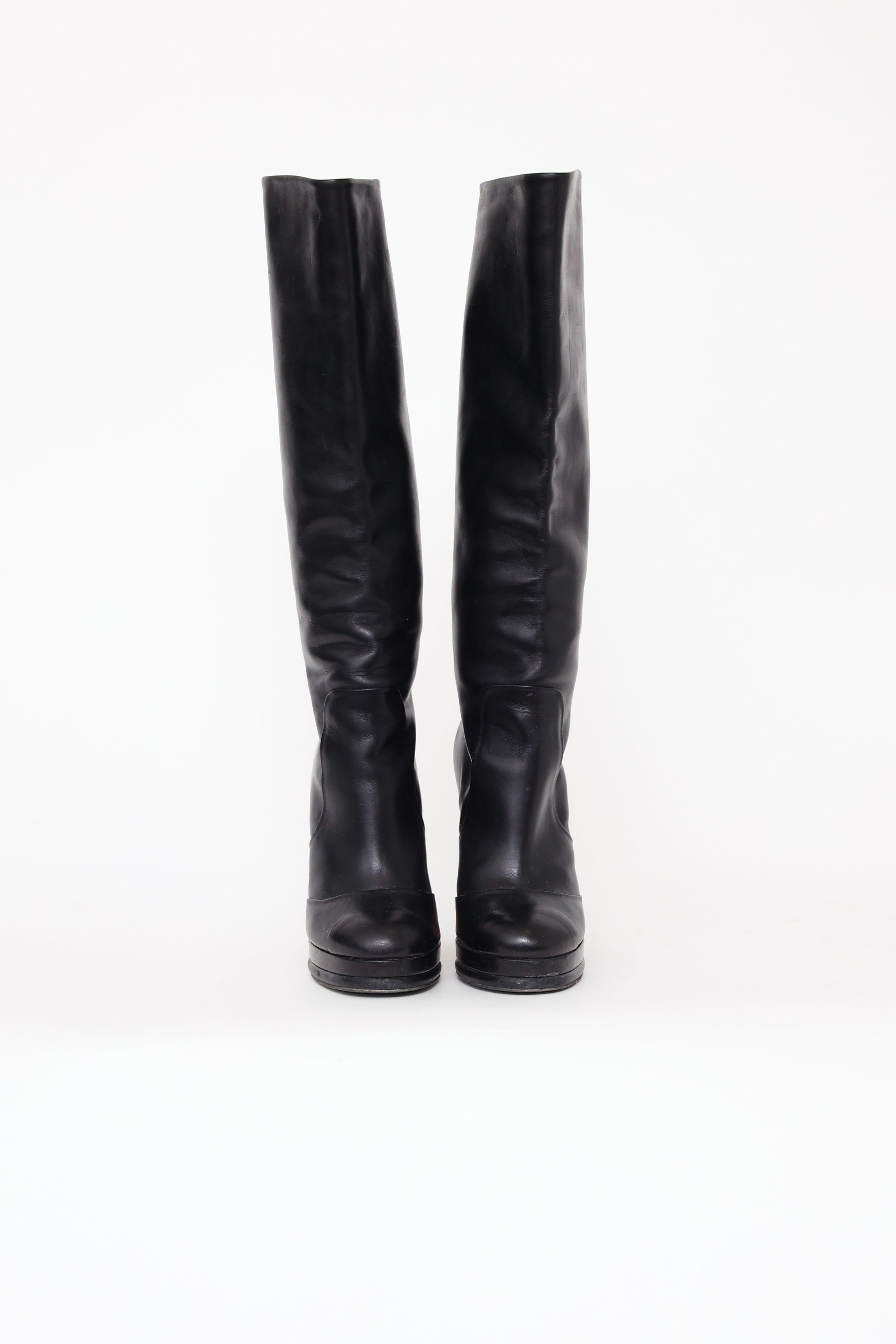 Chanel // Black Leather Mid-Thigh Boots – VSP Consignment