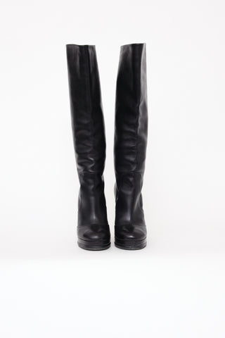 Chanel Black Leather Mid-Thigh Boots