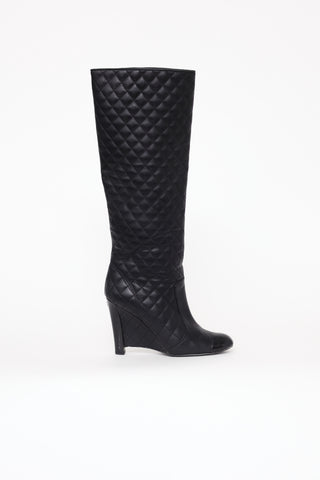 Chanel Black Quilted KH Wedge Boot