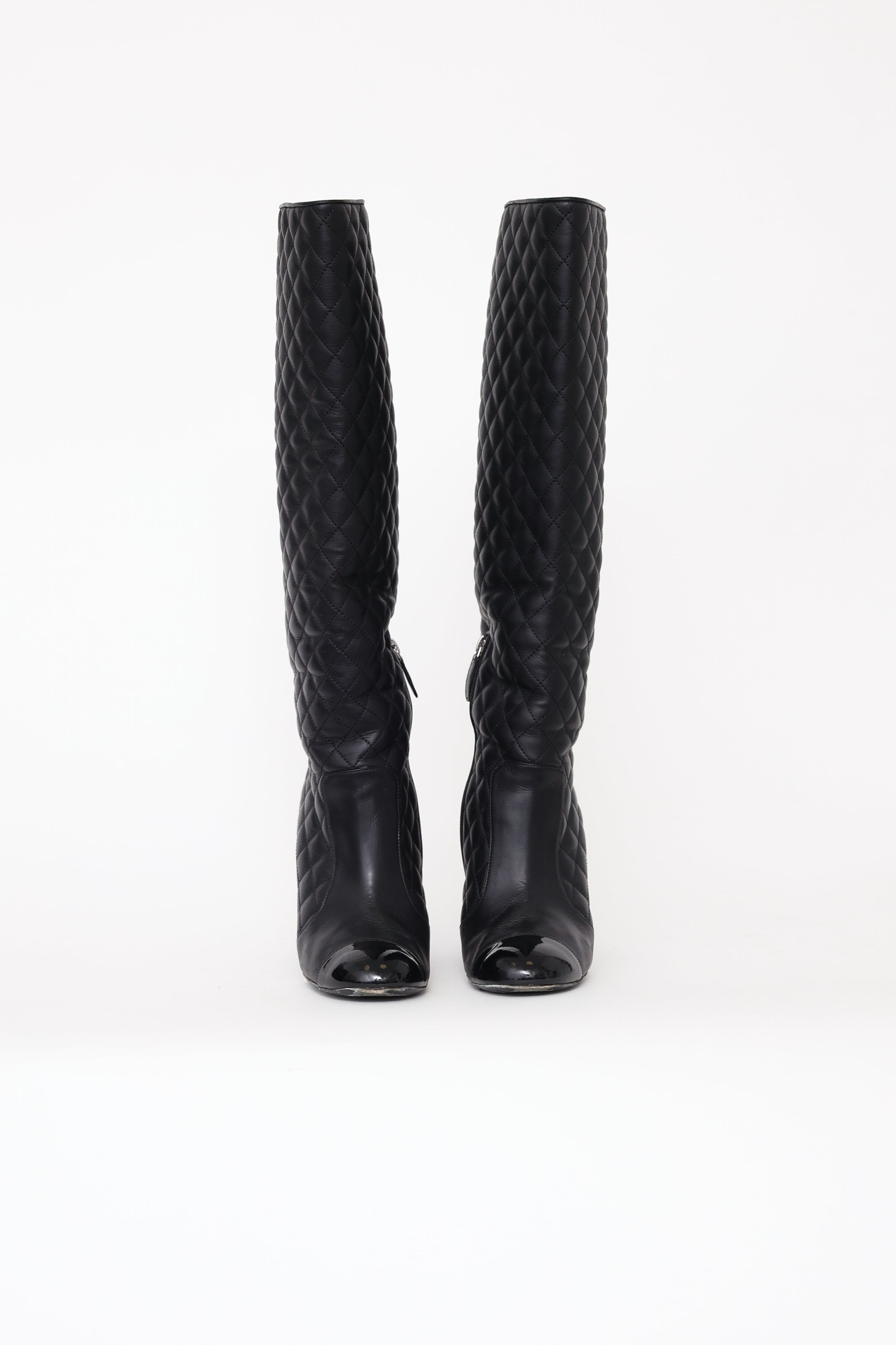 Chanel // Black Quilted Knee High Wedge Boot – VSP Consignment