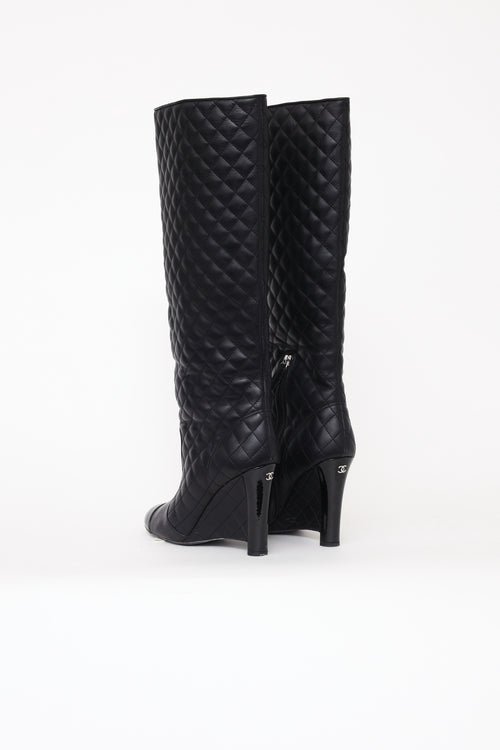 Chanel Black Quilted KH Wedge Boot