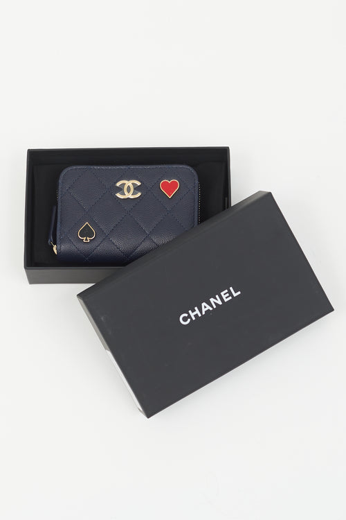 Chanel Navy Leather Quilted Playing Card CC Wallet