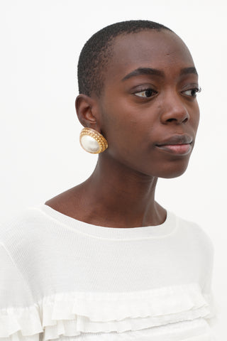 Chanel Gold-Toned Pearl Lucite Dome Earring