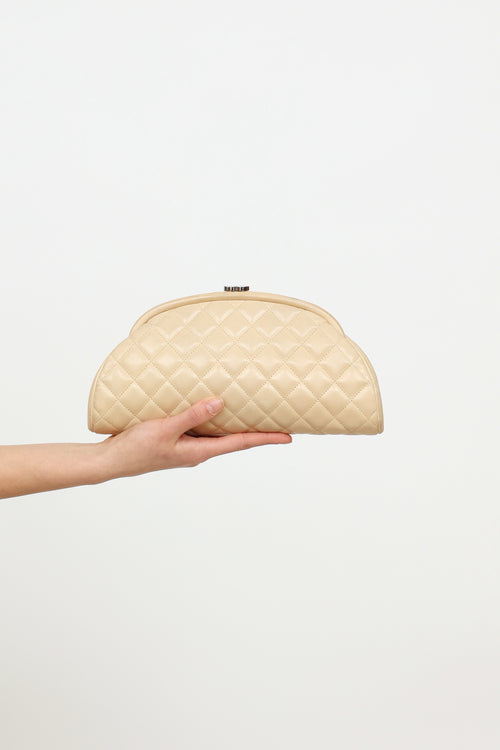 Chanel Beige Quilted Leather Clutch