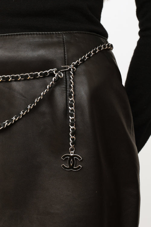 Chanel Black and Silver Chain CC Belt