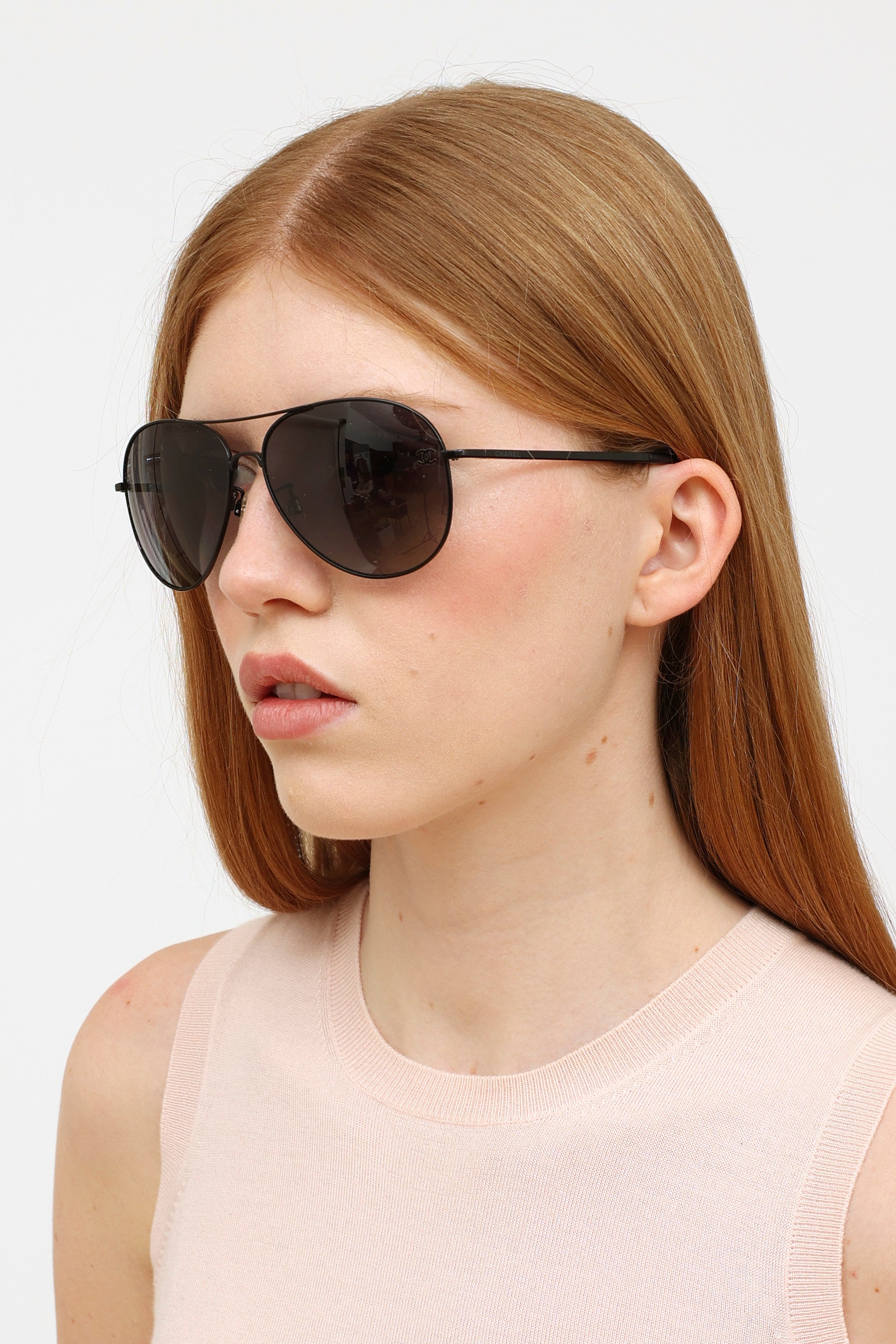 Chanel Matte Black Aviator Sunglasses - 4204Q – RETYCHE
