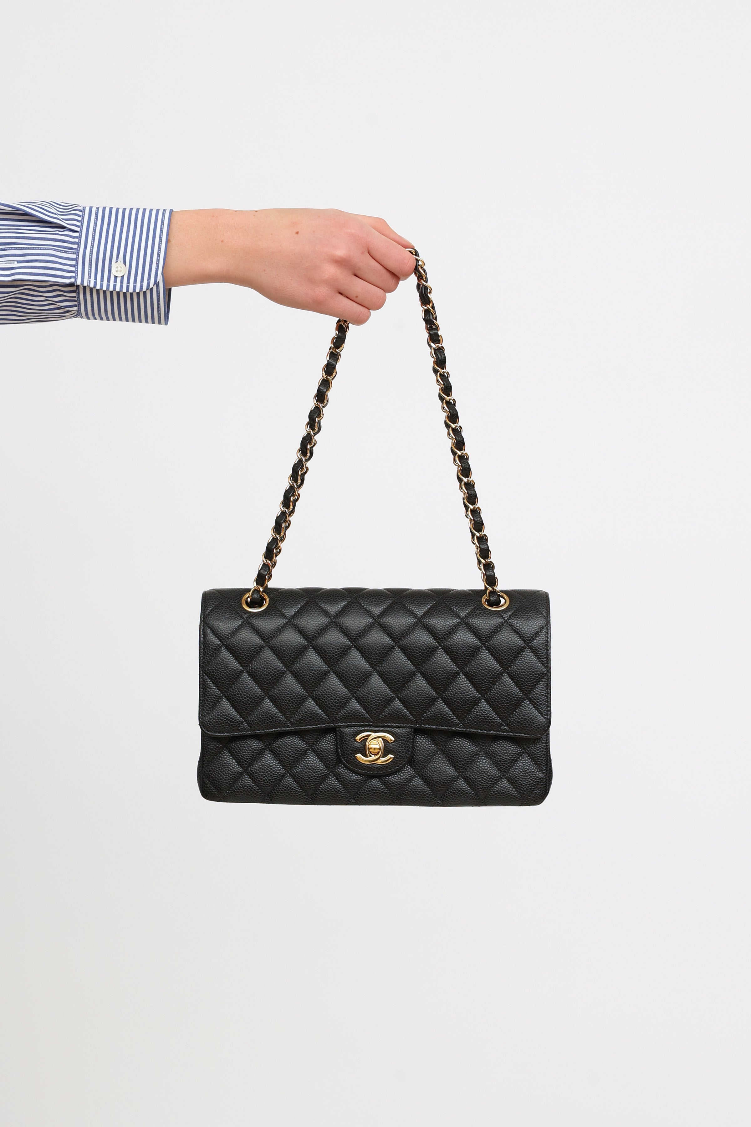 Chanel  double flap shoulder bag  medium  black caviar  SHW  Tín đồ  hàng hiệu