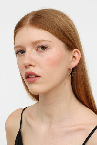 Chanel 10P Black & Gold CC Drop Earrings