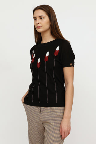 Chanel Black Knit Feather Embroidered Top