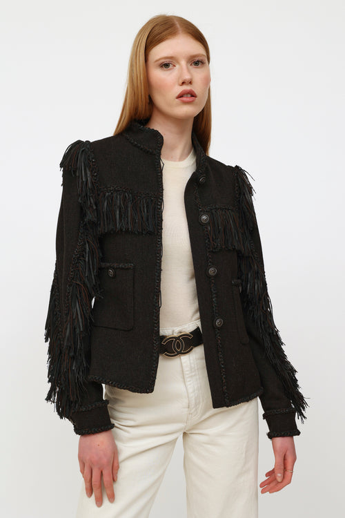  Chanel 2014 Black Fringe Tweed Jacket