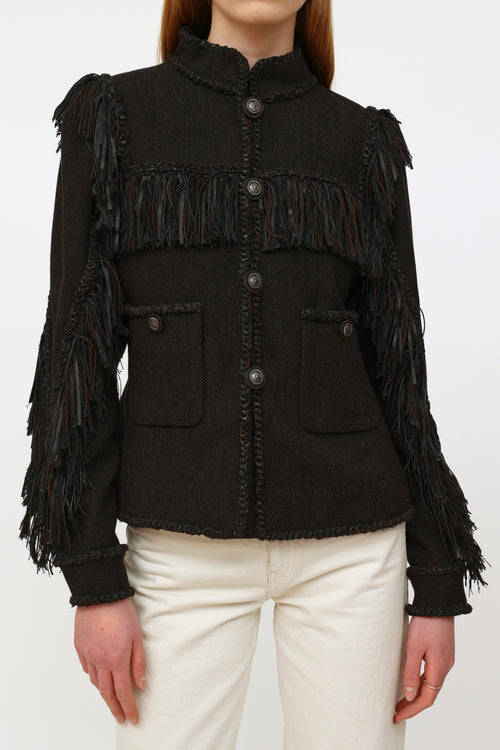  Chanel 2014 Black Fringe Tweed Jacket
