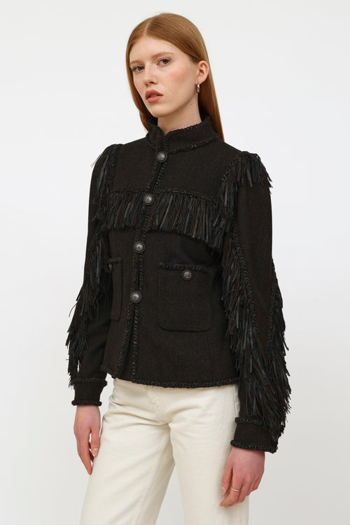 Chanel 2014 Black Fringe Tweed Jacket