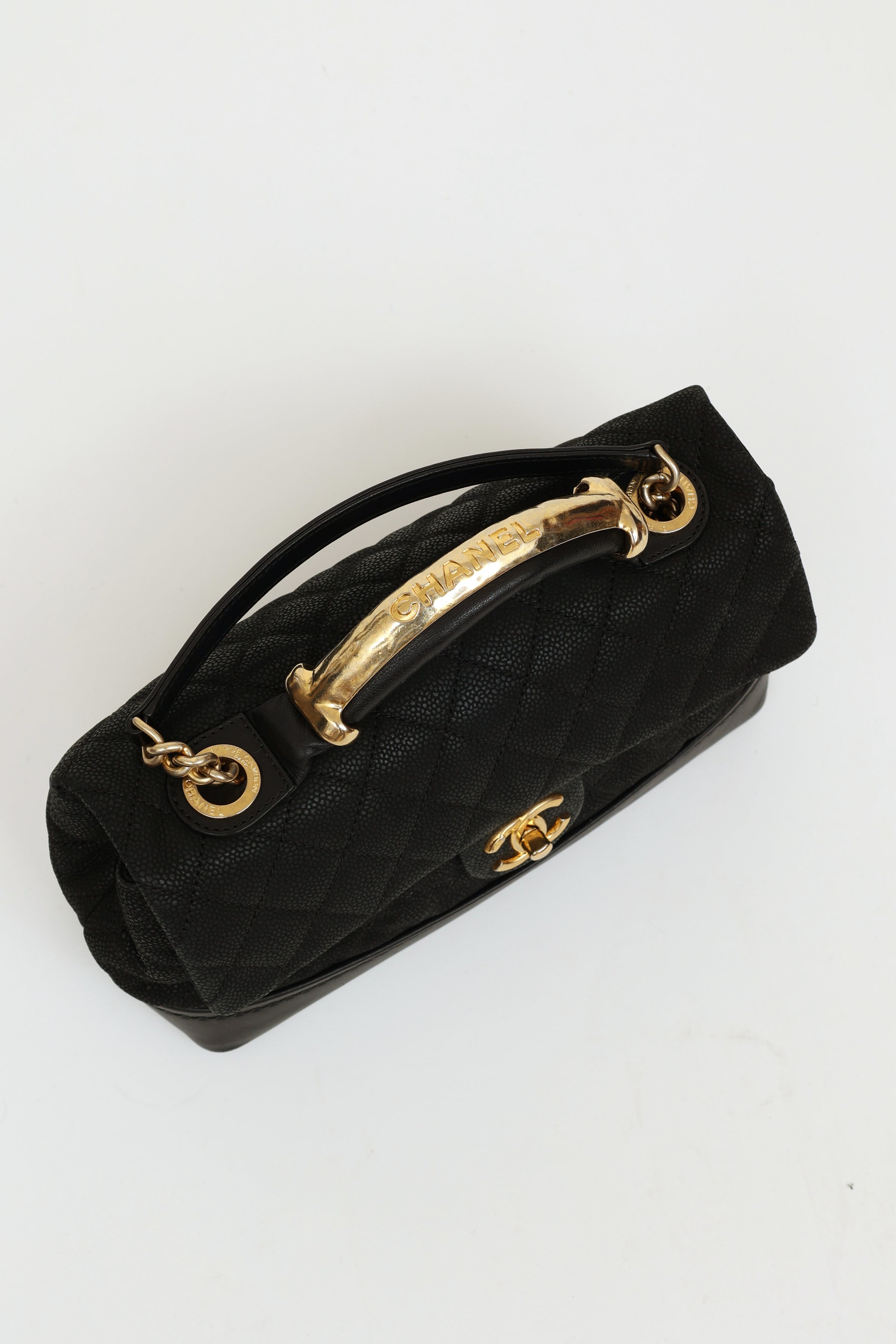 Chanel Classic Pouch with Handle Black Iridescent Caviar Gold Hardware in  2023
