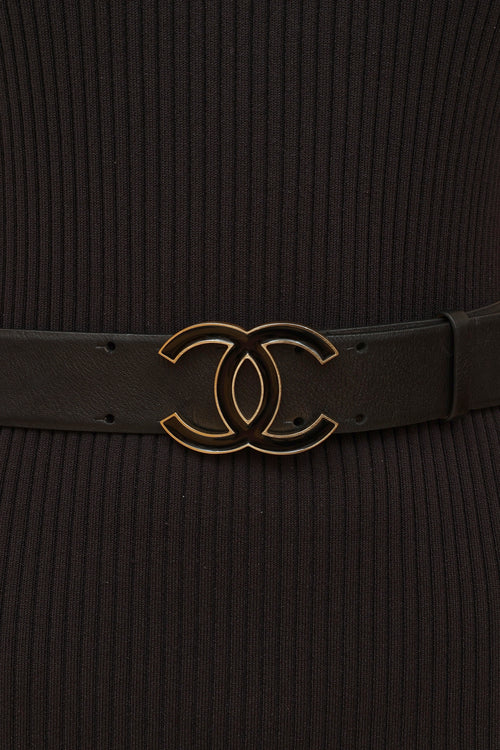 Chanel Black Leather CC Buckle Belt