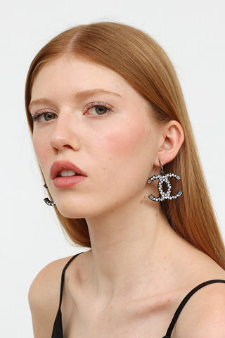 Chanel 09C Black & Silver Embelisshed CC Earrings