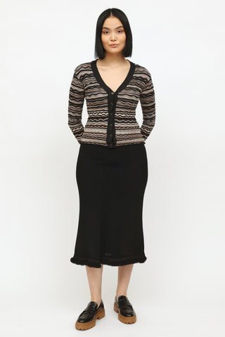 Chanel 2003 Black Wool Midi Fringe Skirt