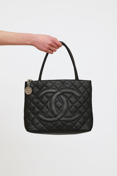 Chanel Black Caviar CC Medallion Tote Bag