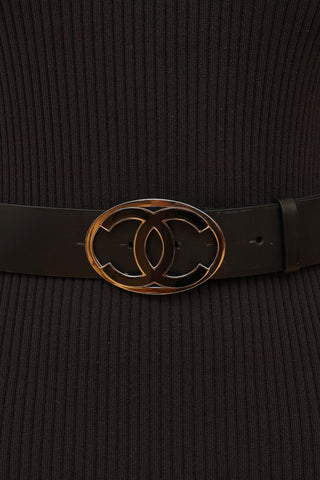Chanel Black & Silver Oval CC Belt