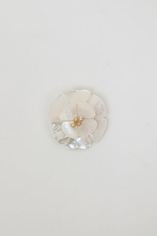 Chanel 1998 White Camellia Mother Pearl Brooch