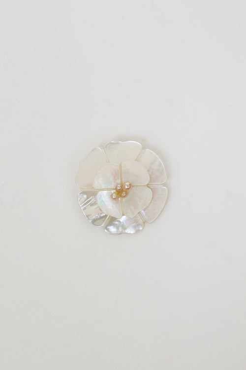 Chanel 1998 White Camellia Mother Pearl Brooch