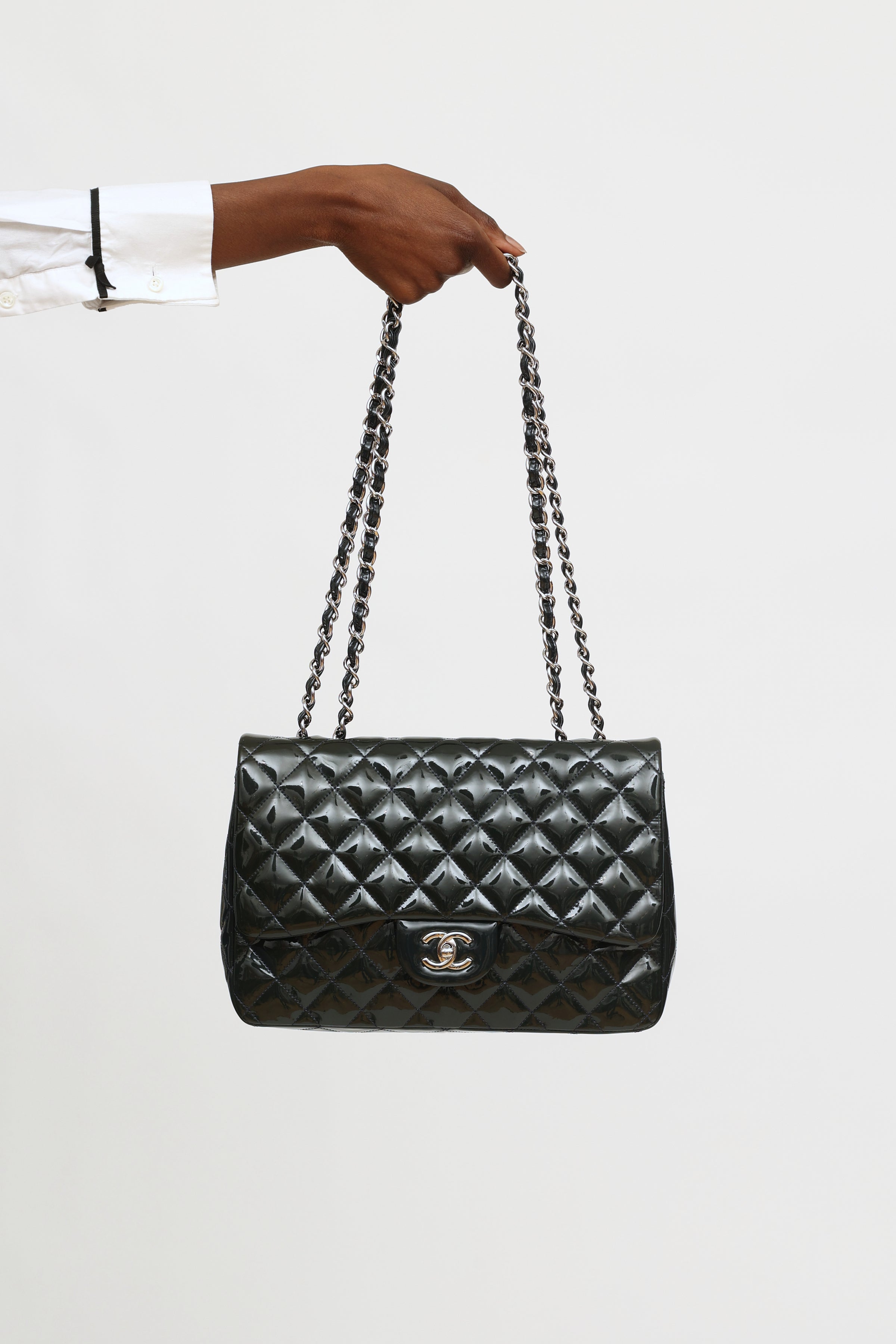 Chanel Classic Patent Jumbo Double Flap Bag - Black Shoulder Bags