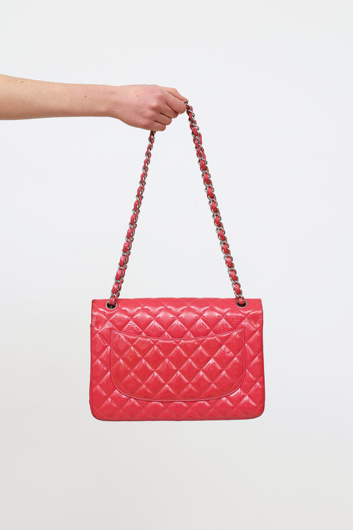 Chanel Fuchsia Patent Quilted Jumbo Double Flap Bag