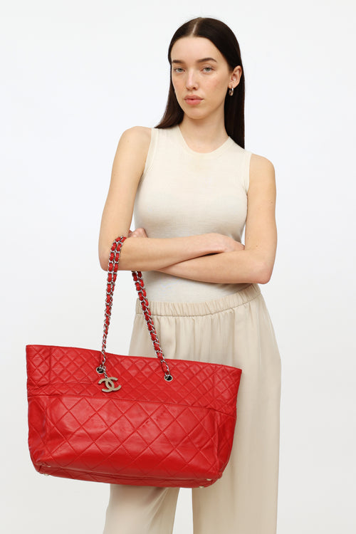 Chanel Red Quilted In The Business Tote Bag