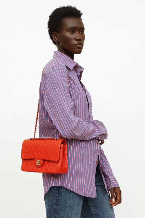 Vintage Red Lambskin Quilted Double Flap Bag