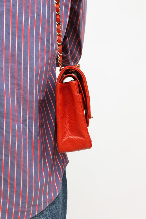 Vintage Red Lambskin Quilted Double Flap Bag