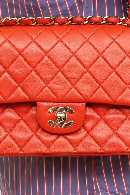 Vintage Red Lambskin Quilted Double Flap Bag