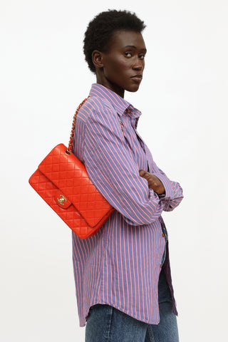Vintage Red Lambskin Quilted Double Flap Bag