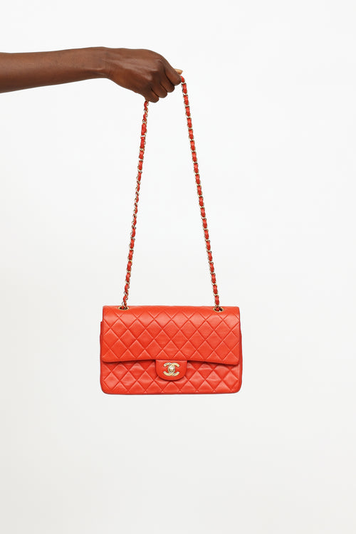 Vintage Red Lambskin Quilted Double Flap Bag