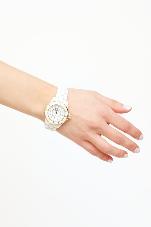 Chanel White 18K Gold Diamond J12 Watch