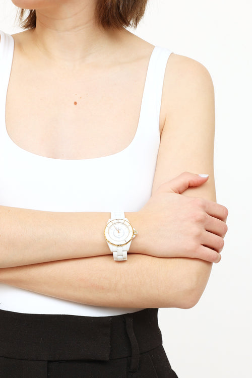 Chanel White 18K Gold Diamond J12 Watch