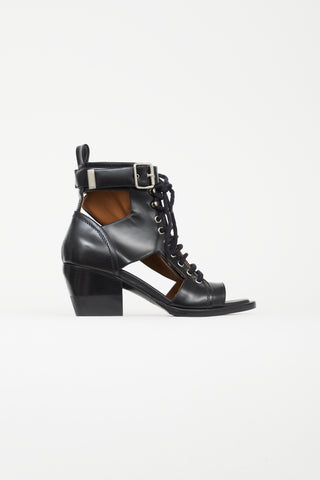 Chloé Black Leather Peep Toe Heeled Boot