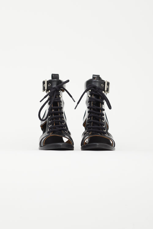 Chloé Black Leather Peep Toe Heeled Boot