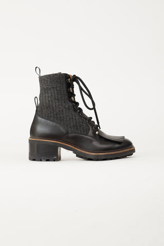 Chloé Black Leather & Dark Grey Franne Sock Ankle Boot