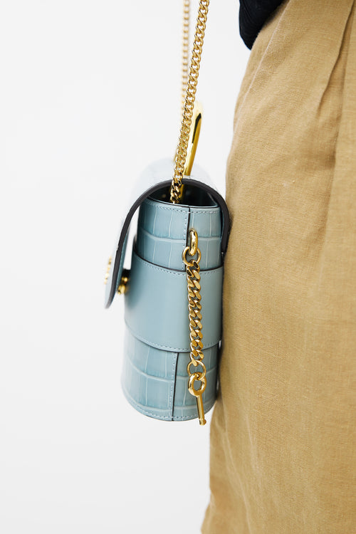 Chloé Blue Embossed Leather Aby Lock Bag