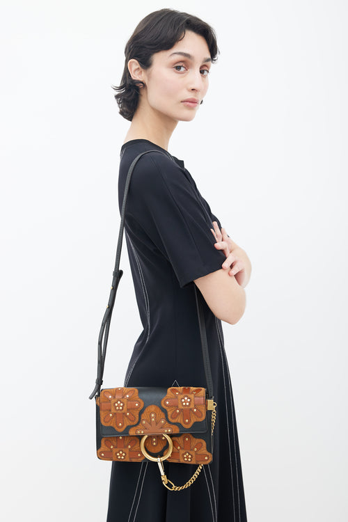 Chloé Pre-Fall 2017 Black & Brown Floral Patchwork Faye Shoulder Bag