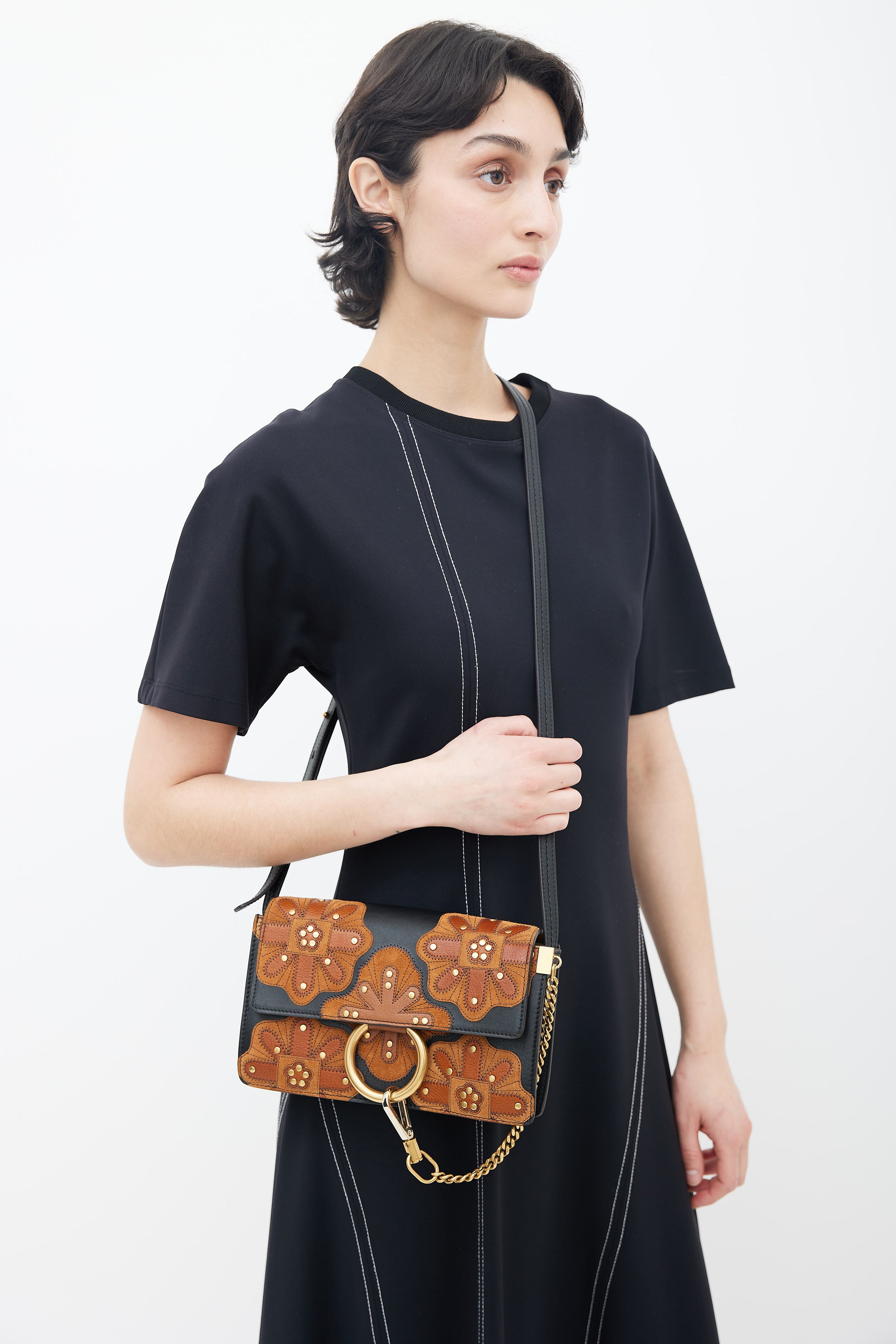 Chloé // Pre-Fall 2017 Black & Brown Floral Patchwork Faye Shoulder Bag –  VSP Consignment