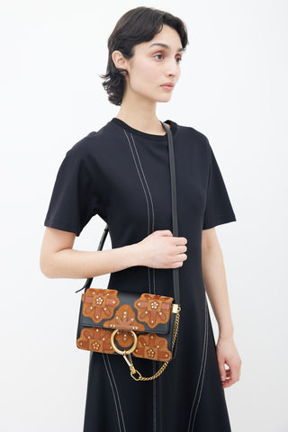 Chloé Pre-Fall 2017 Black & Brown Floral Patchwork Faye Shoulder Bag