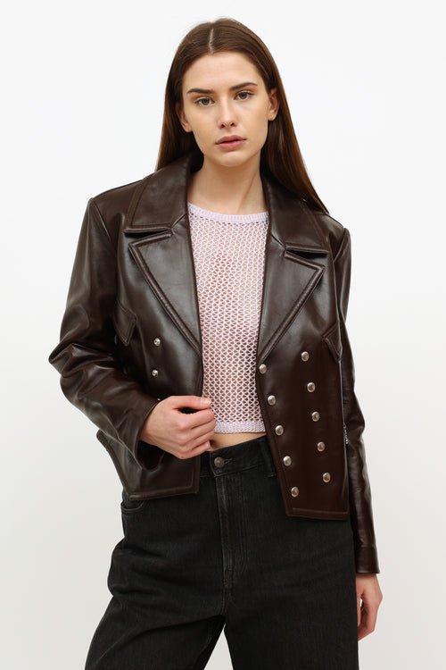 Chloé Brown Leather Cropped Moto Jacket