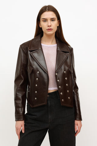 Chloé Brown Leather Cropped Moto Jacket