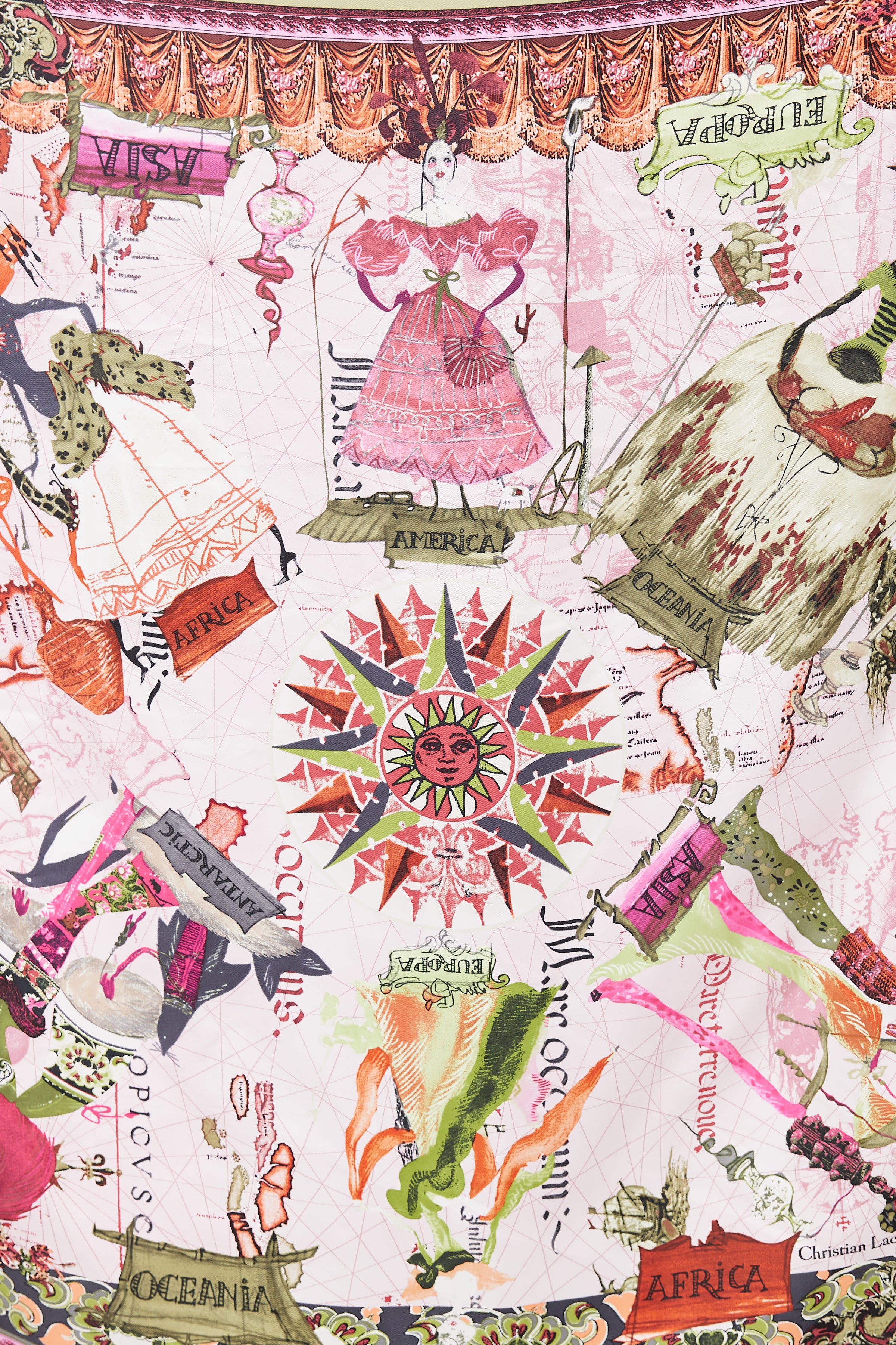 Christian Lacroix // Pink & Multicolor Silk Twill Fashion World Map Scarf –  VSP Consignment