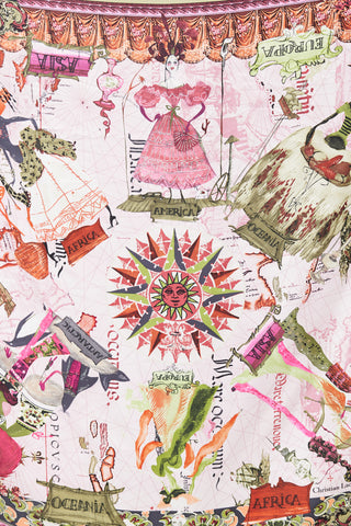 Christian Lacroix Pink & Multicolor Silk Twill Fashion World Map Scarf