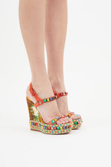 Christian Louboutin Metallic Leather Cataclou Studded Wedges - Size 7 –  LuxeDH