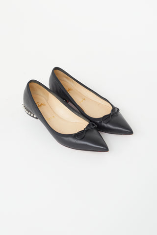 Christian Louboutin Black Leather Hall Spiked Ballet Flat